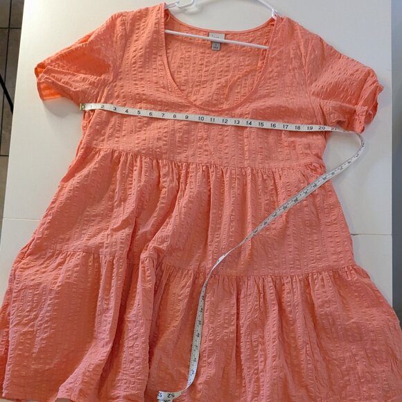 a new day L Cotton Dress WITH POCKETS! | Coral Tiered Babydoll - Picture 3 of 8